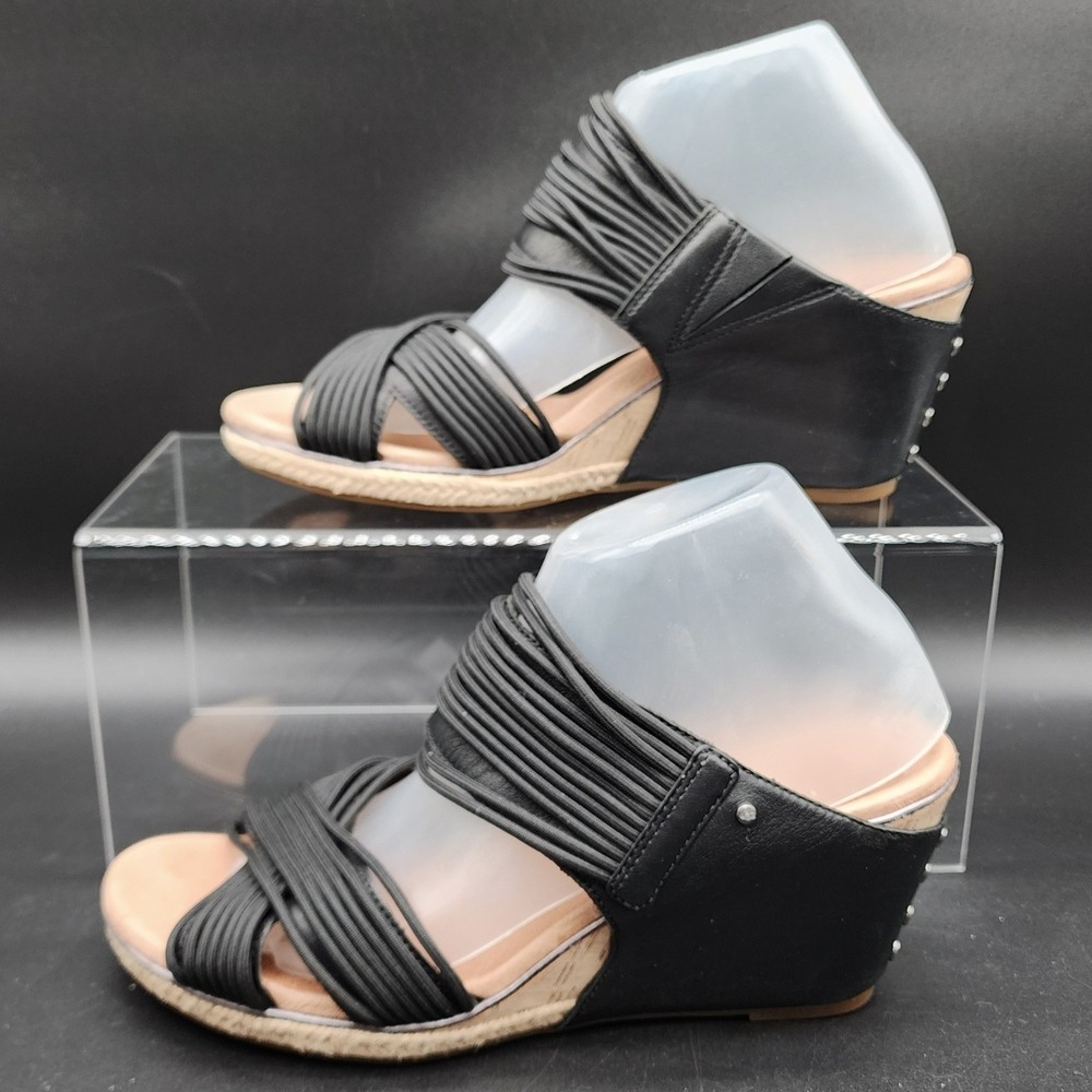 UGG 9.5 Black Hilarie Wedge Sandals Boho Summer Strappy Studded Cork Espadrille
